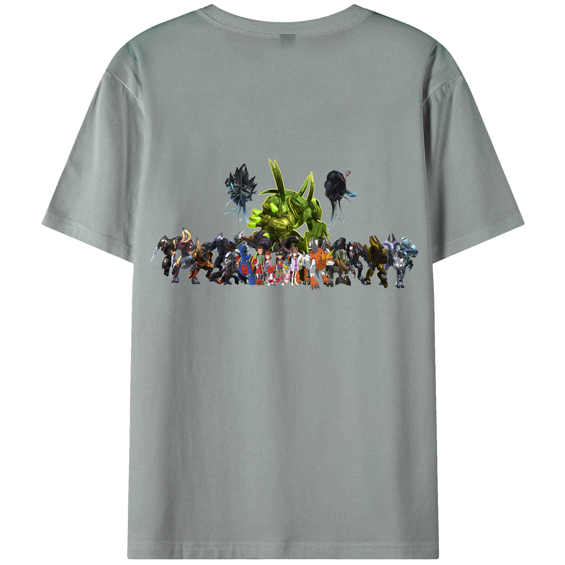 （画像用） Digimon デジタルモンスター/デジモン 綿100％ メンズ半袖Tシャツ（バックプリント） 通気性